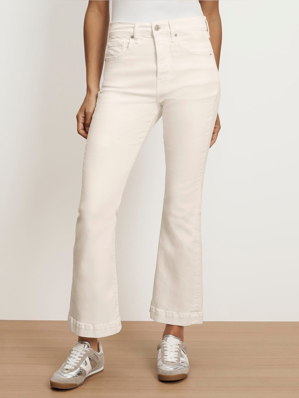 Veronica Beard Carson High Rise Ankle Flare Jeans 28 Ecru Ivory Cropped Denim